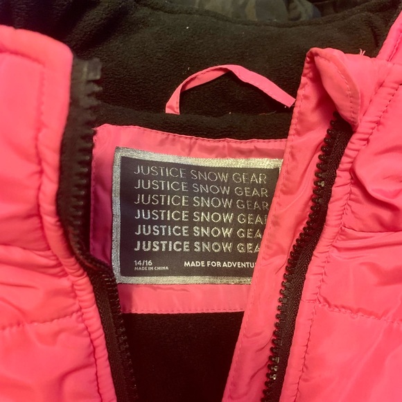 Justice Winter Puffer Black Pink Snow Coat Jacket Girl - Picture 2 of 2